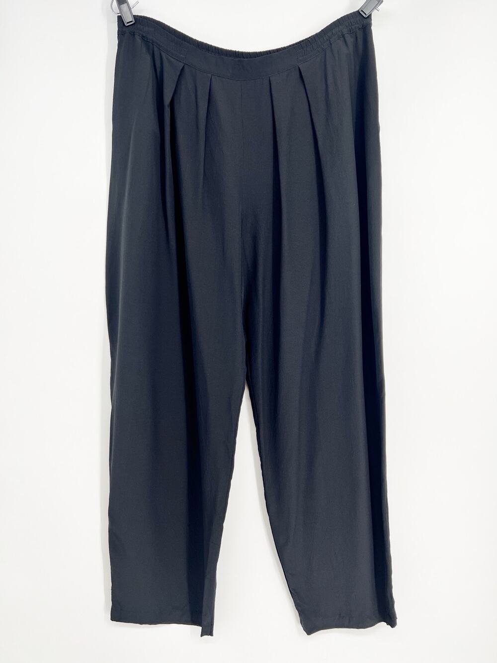 Eskandar 100% Silk Trousers Pants Womens 2 / US XL 14-16 Black Pleated Pockets